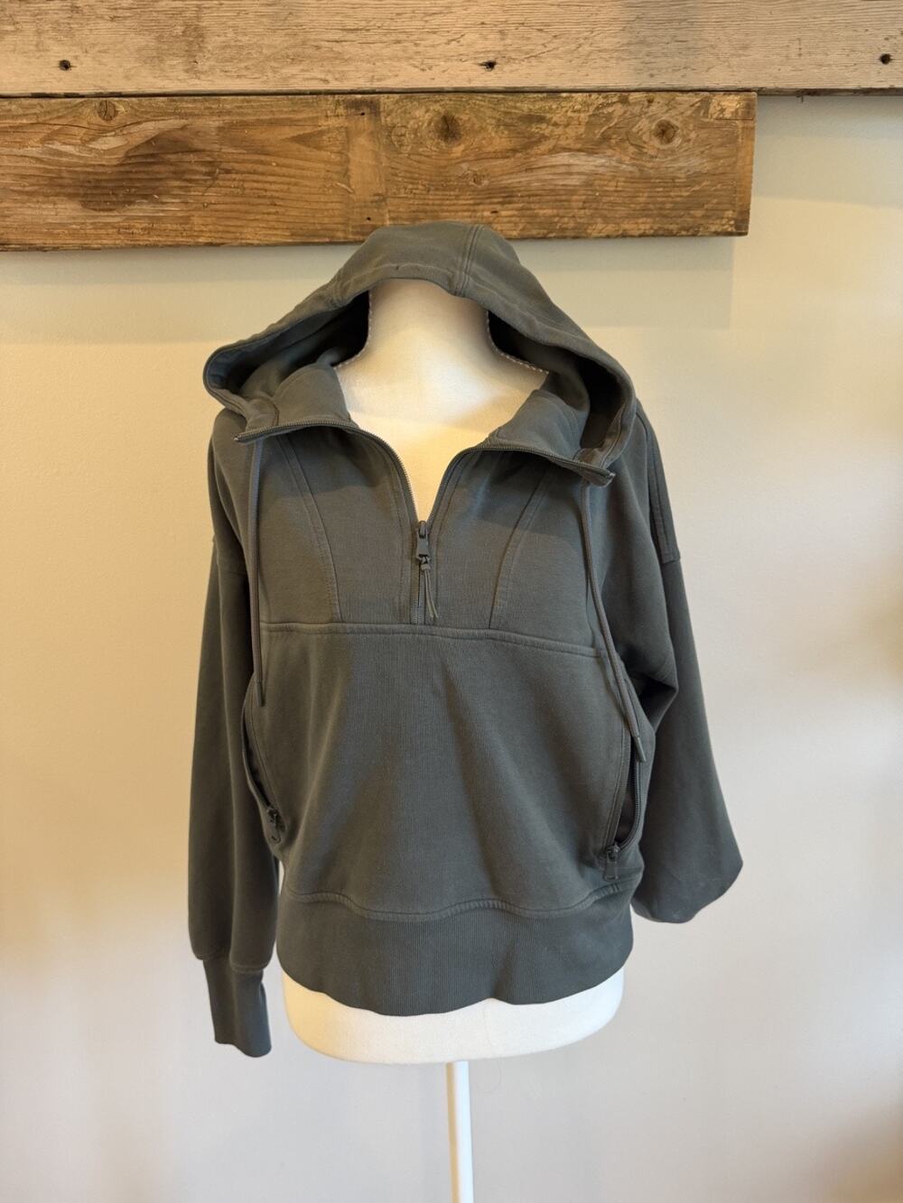 Army Green Dynamic Fleece Half-Zip Hoodie Sweatshirt Size Medium